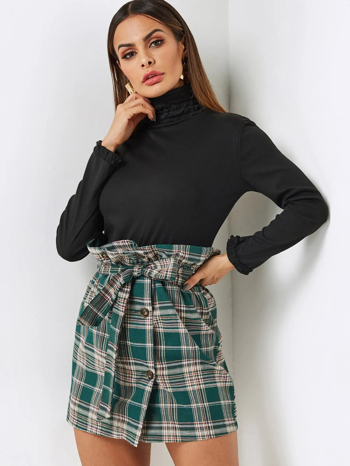 Custom Perkins Collar Plain Pleated Long Sleeve T-Shirts