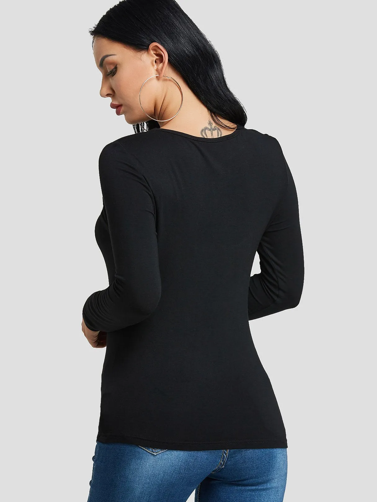 Custom Plain Long Sleeve Black T-Shirts
