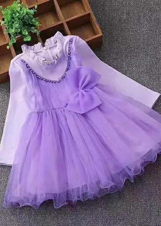 Cute Pink Ruffled Nail Bead Patchwork Tulle Baby Girls Dresses Fall ML0219