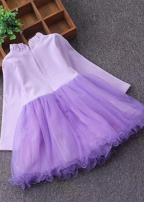 Cute Pink Ruffled Nail Bead Patchwork Tulle Baby Girls Dresses Fall ML0219
