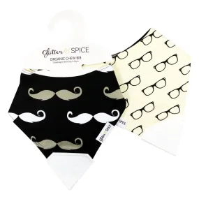 Double Sided Chew Bib - Moustache / Specs
