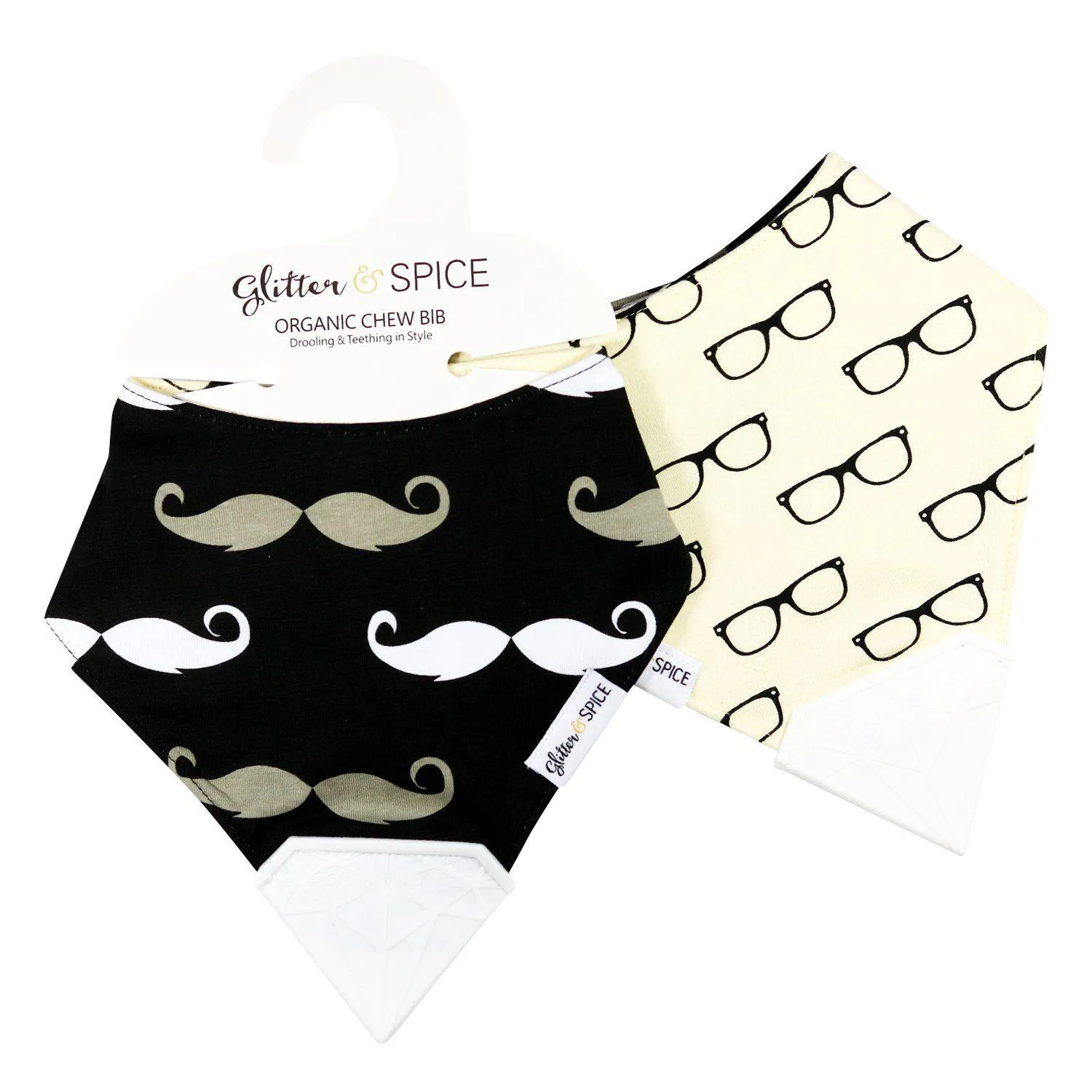 Double Sided Chew Bib - Moustache / Specs