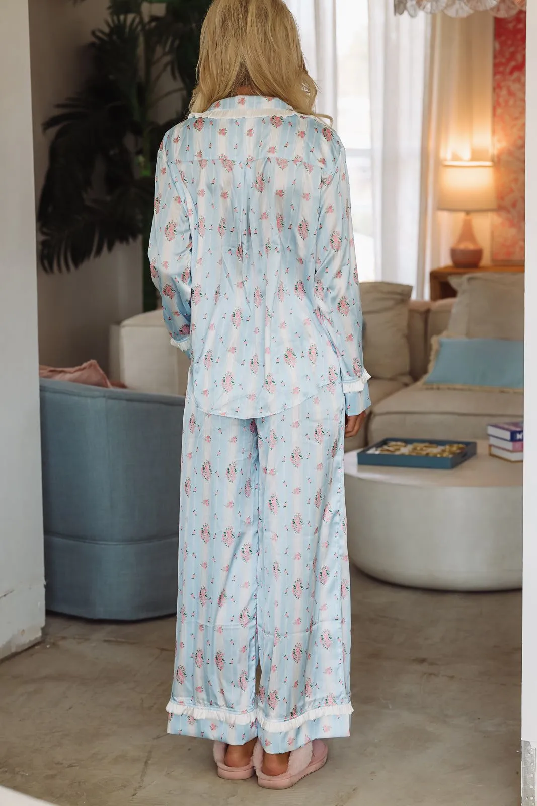 Dreaming of Bouquets Pajama Pant and Top Set - Blue