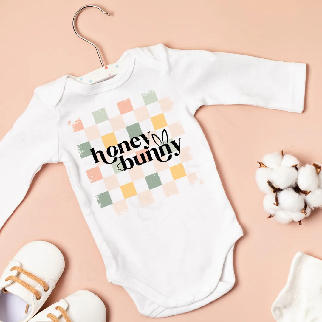 Easter Boho Checkered Toddler & Baby Shirt - Honey Bunny