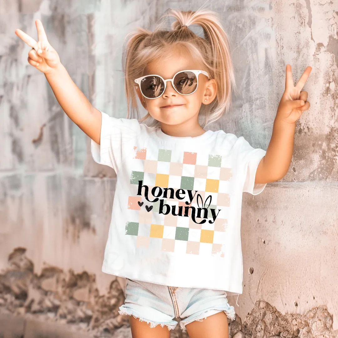 Easter Boho Checkered Toddler & Baby Shirt - Honey Bunny