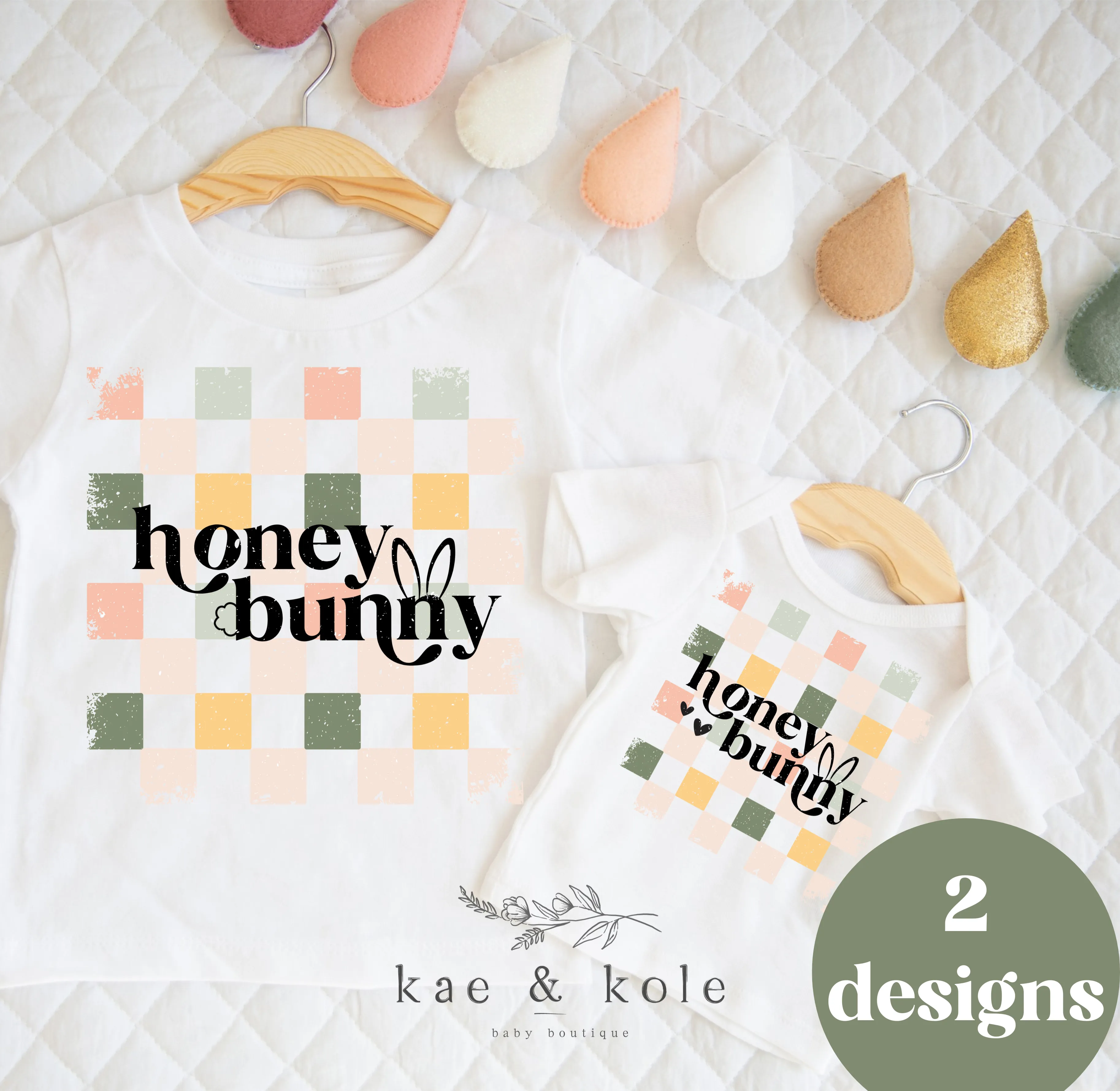 Easter Boho Checkered Toddler & Baby Shirt - Honey Bunny