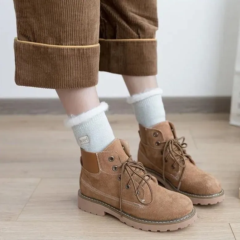 Fluffy Top Thick Tube Socks: Cute socks with an embroidered badge, ideal for colder days