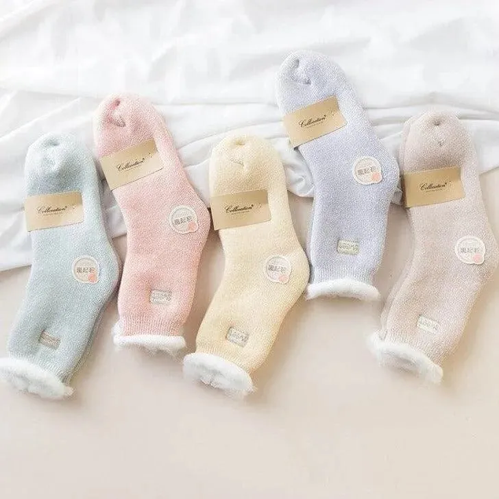 Fluffy Top Thick Tube Socks: Cute socks with an embroidered badge, ideal for colder days