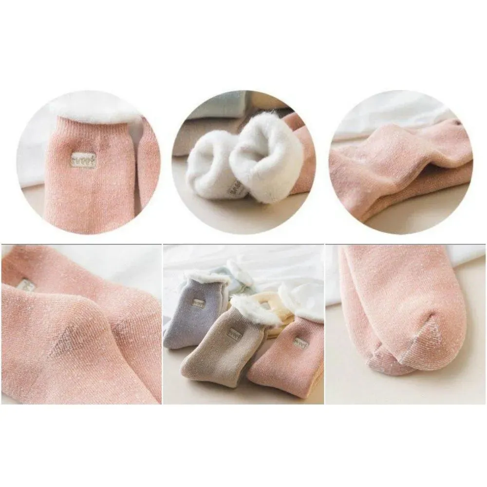 Fluffy Top Thick Tube Socks: Cute socks with an embroidered badge, ideal for colder days