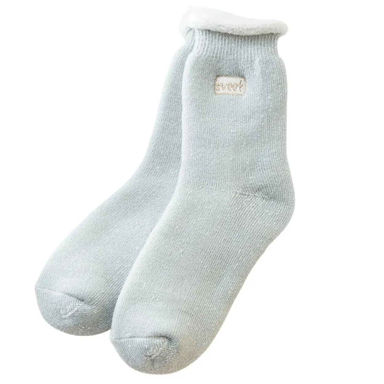 Fluffy Top Thick Tube Socks: Cute socks with an embroidered badge, ideal for colder days