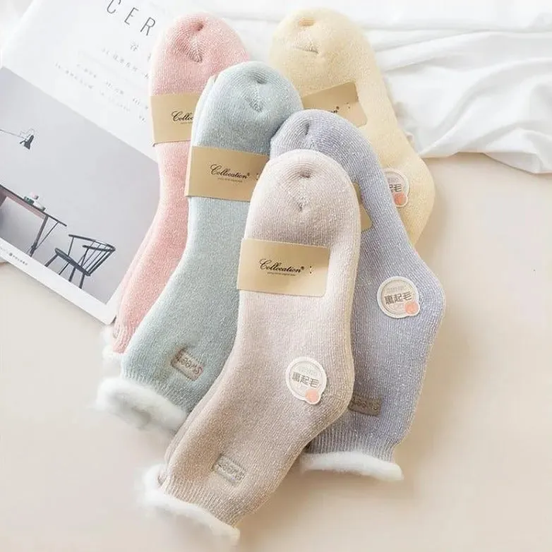 Fluffy Top Thick Tube Socks: Cute socks with an embroidered badge, ideal for colder days