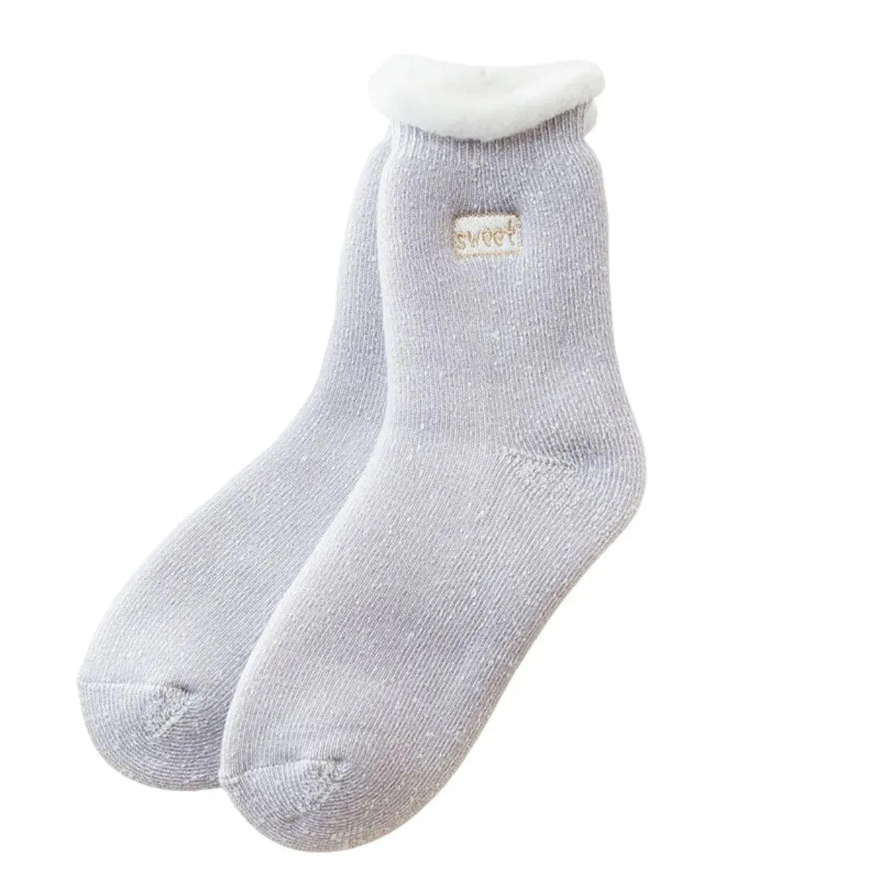 Fluffy Top Thick Tube Socks: Cute socks with an embroidered badge, ideal for colder days