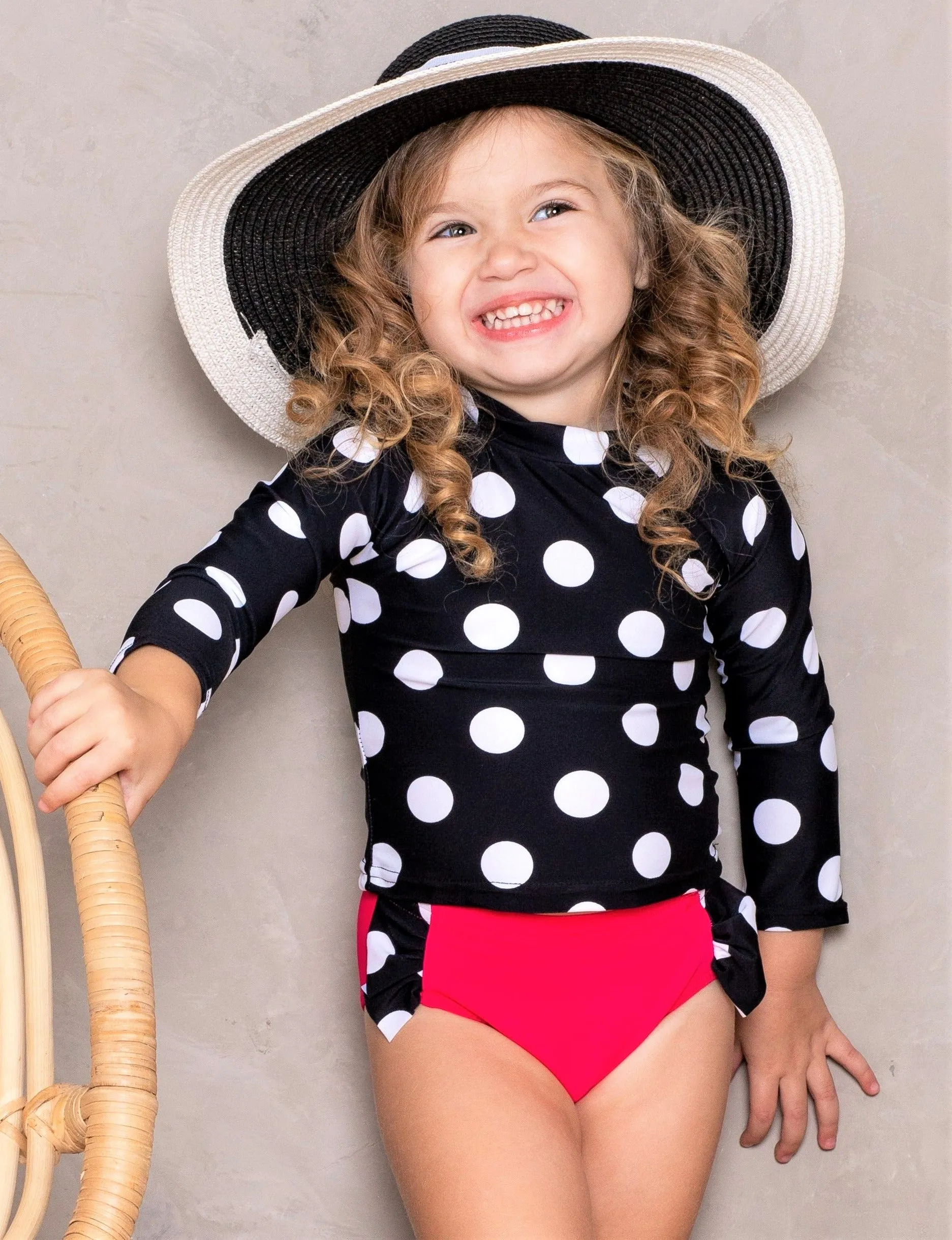 Girls Little Miss Polka Dot Rash Guard Two Piece Swimsuit
