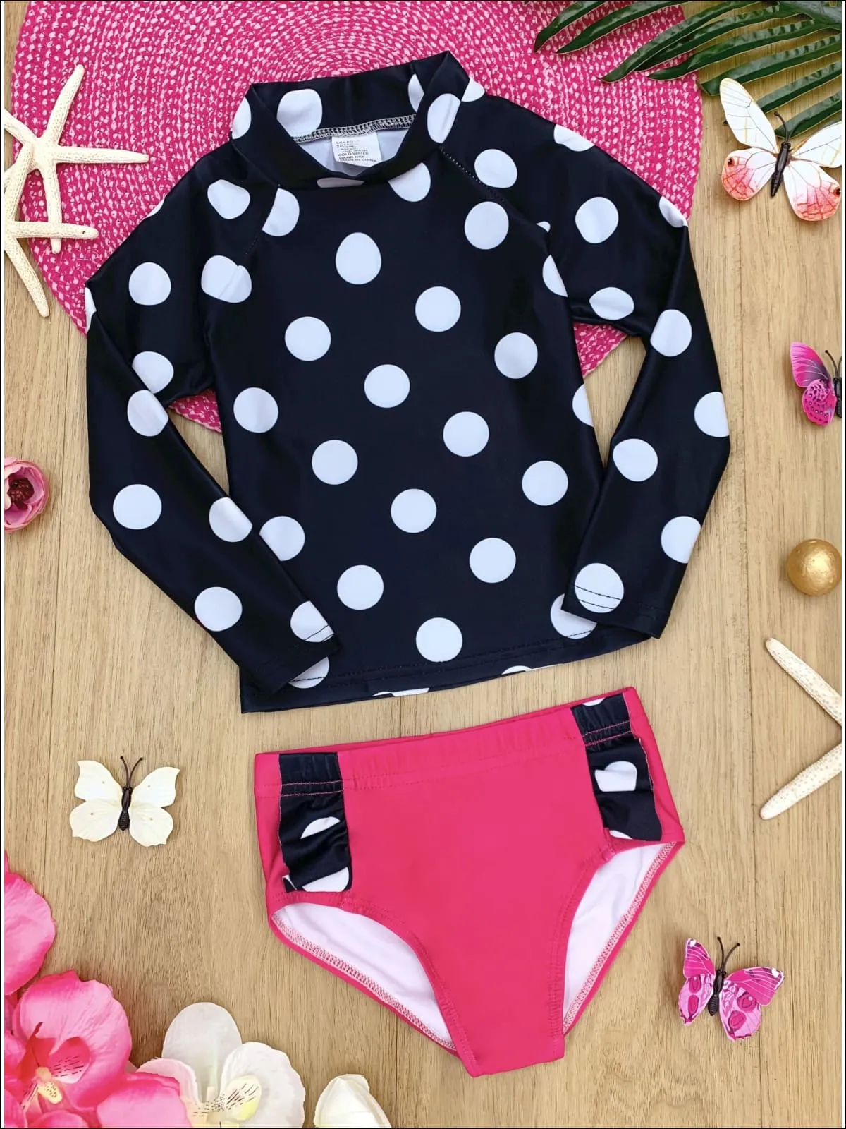 Girls Little Miss Polka Dot Rash Guard Two Piece Swimsuit