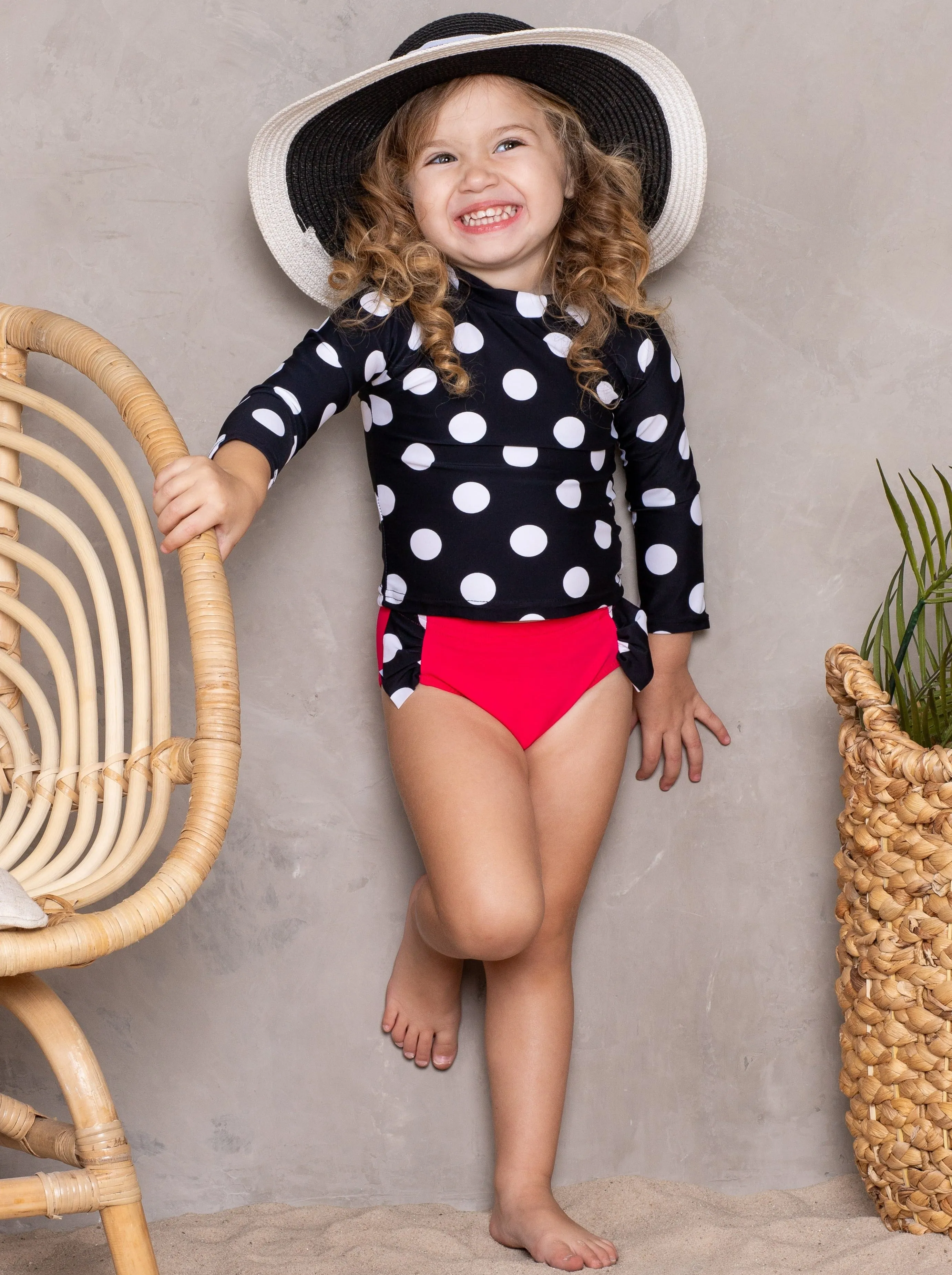 Girls Little Miss Polka Dot Rash Guard Two Piece Swimsuit