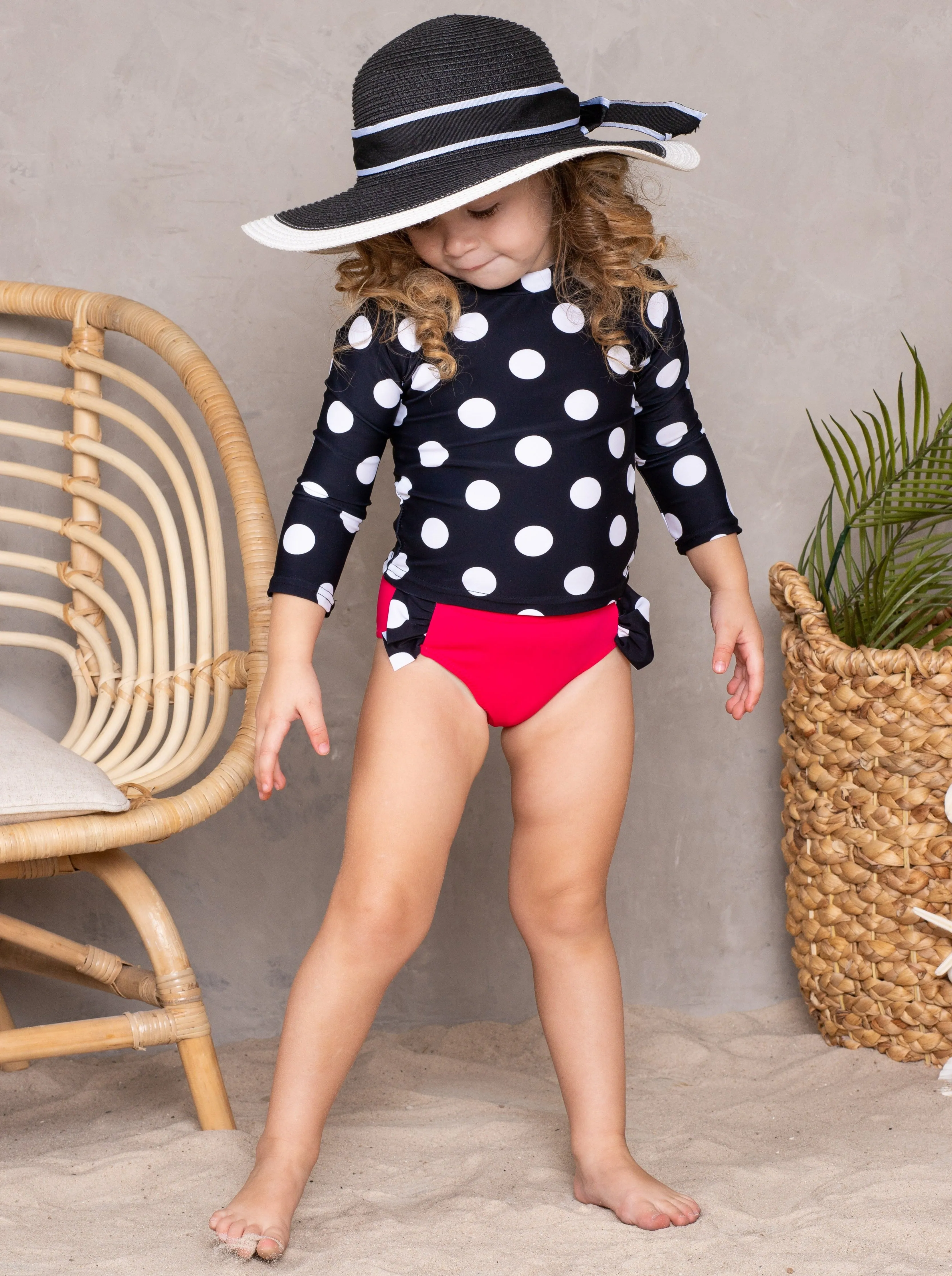 Girls Little Miss Polka Dot Rash Guard Two Piece Swimsuit