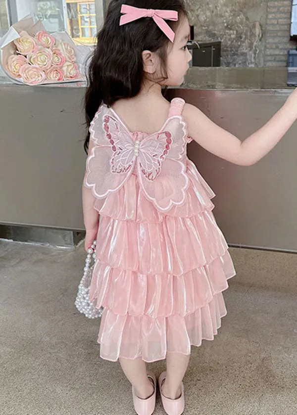 Handmade Pink Ruffled Patchwork Tulle Baby Girls Dresses Sleeveless LY5468