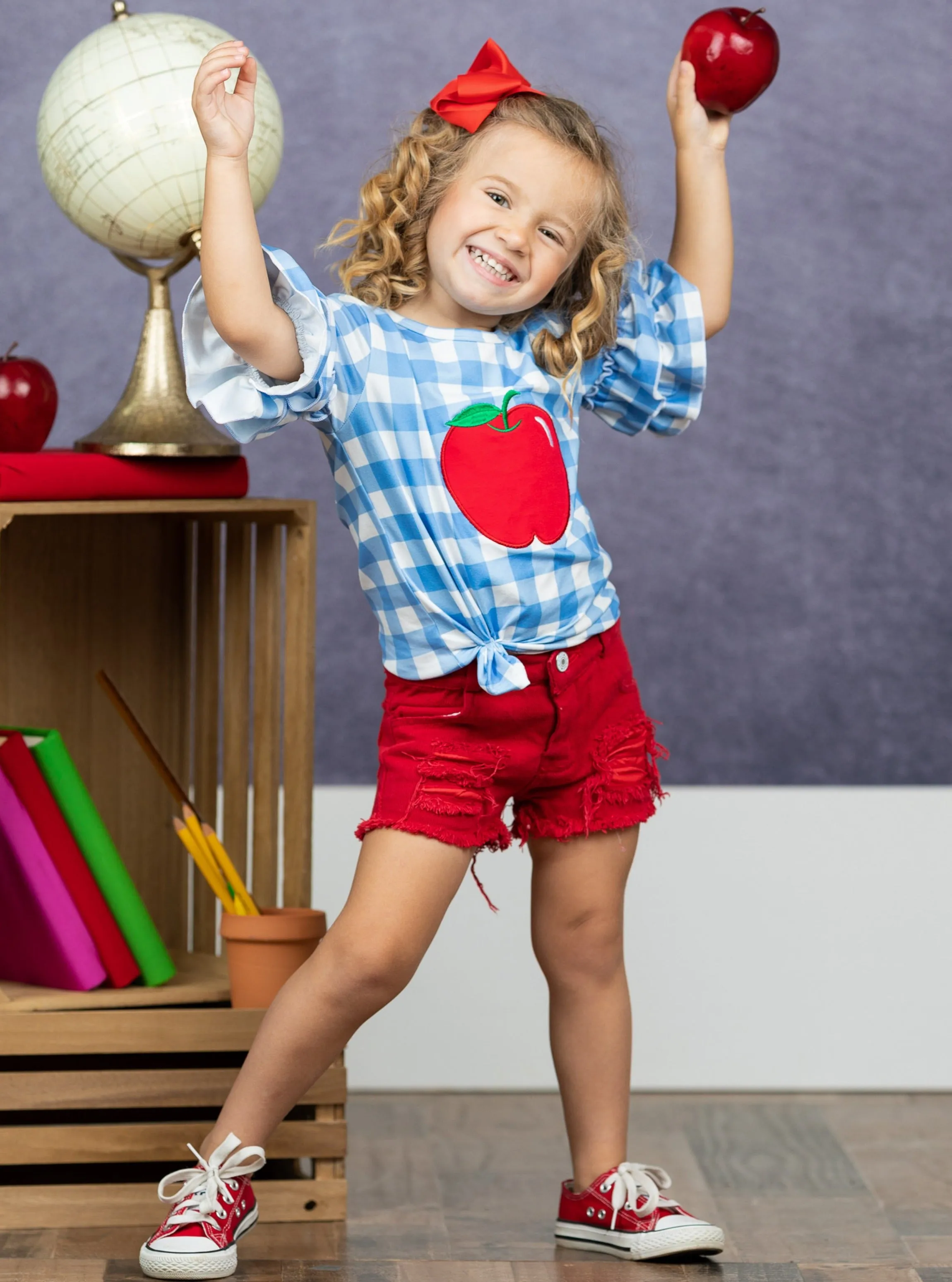 Honest Apple Red Denim Short Set
