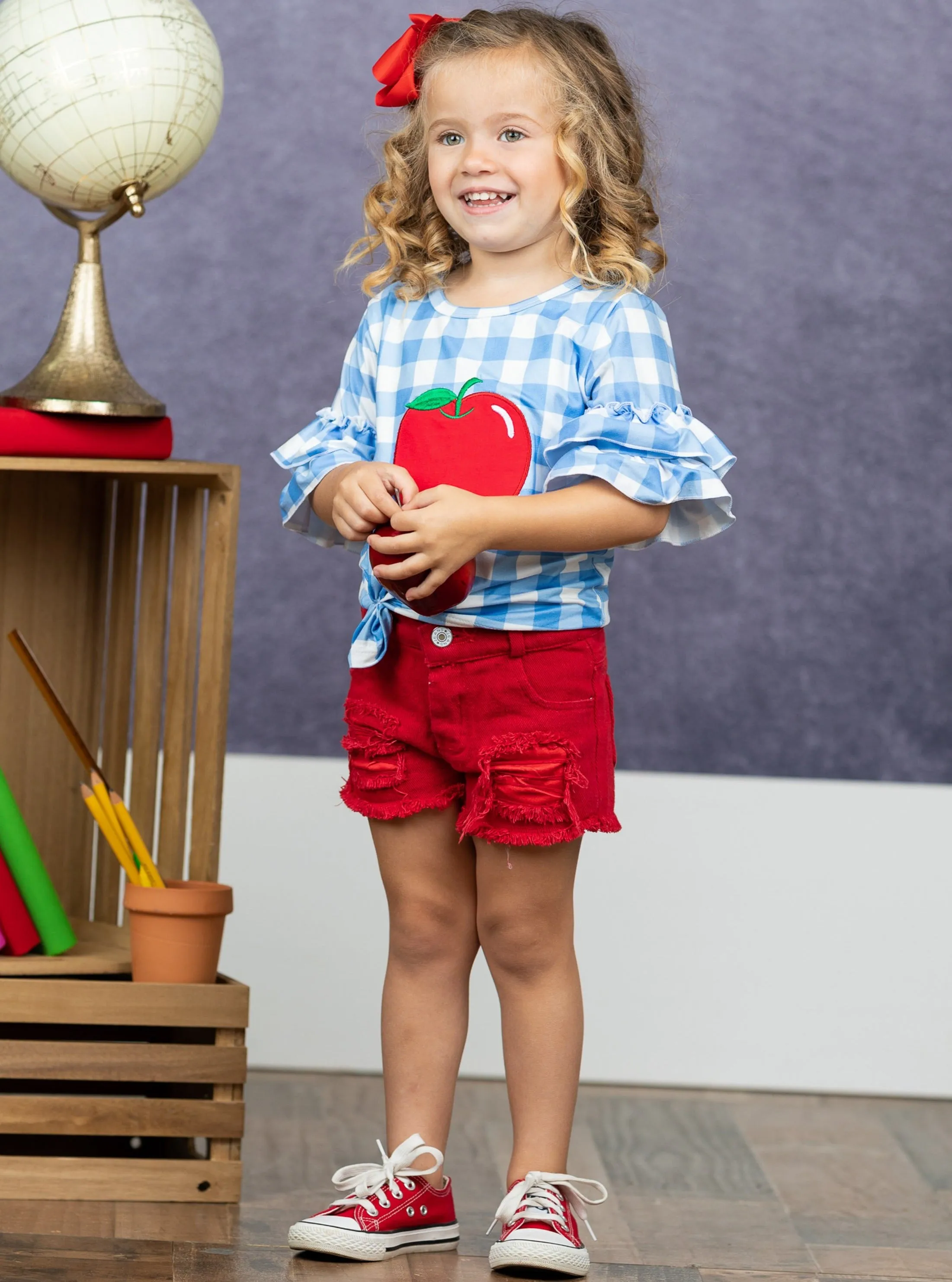 Honest Apple Red Denim Short Set