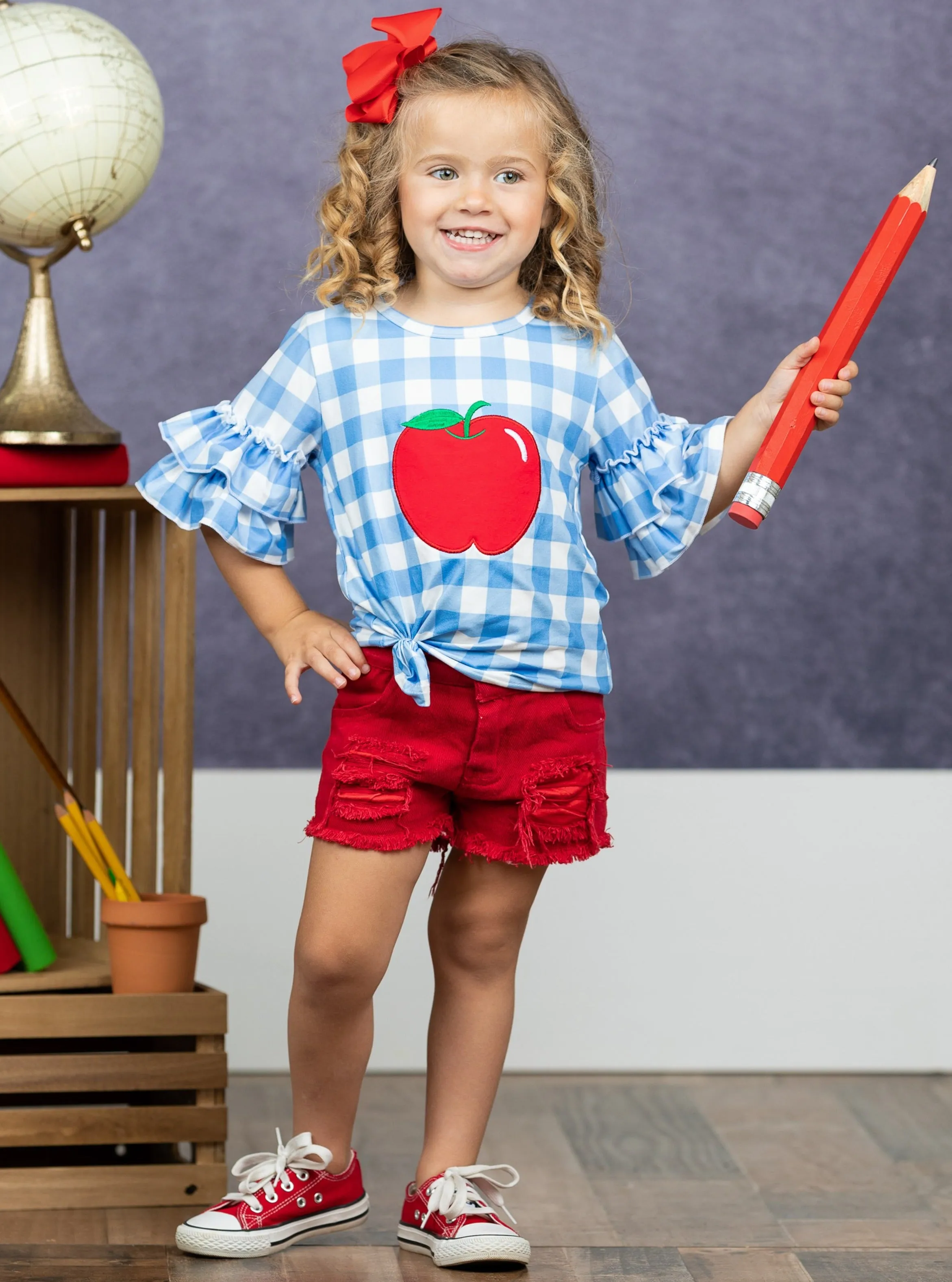 Honest Apple Red Denim Short Set