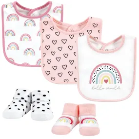 Hudson Baby Cotton Bib and Sock Set, Modern Rainbow