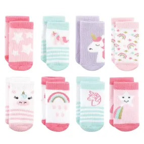 Hudson Baby Cotton Rich Newborn and Terry Socks, Multicolor Unicorn
