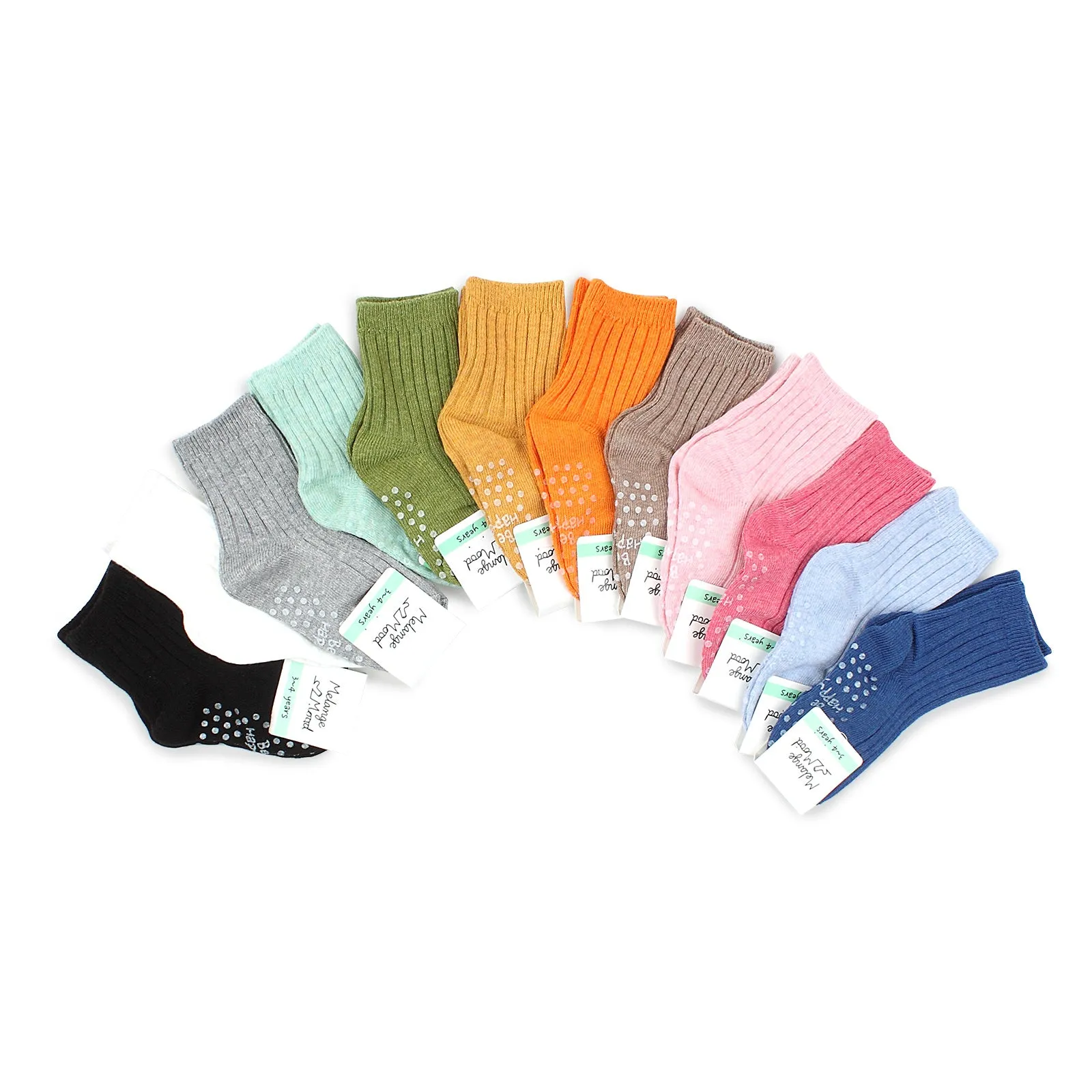 Kids Cotton Non Slip Basic Color Socks B16