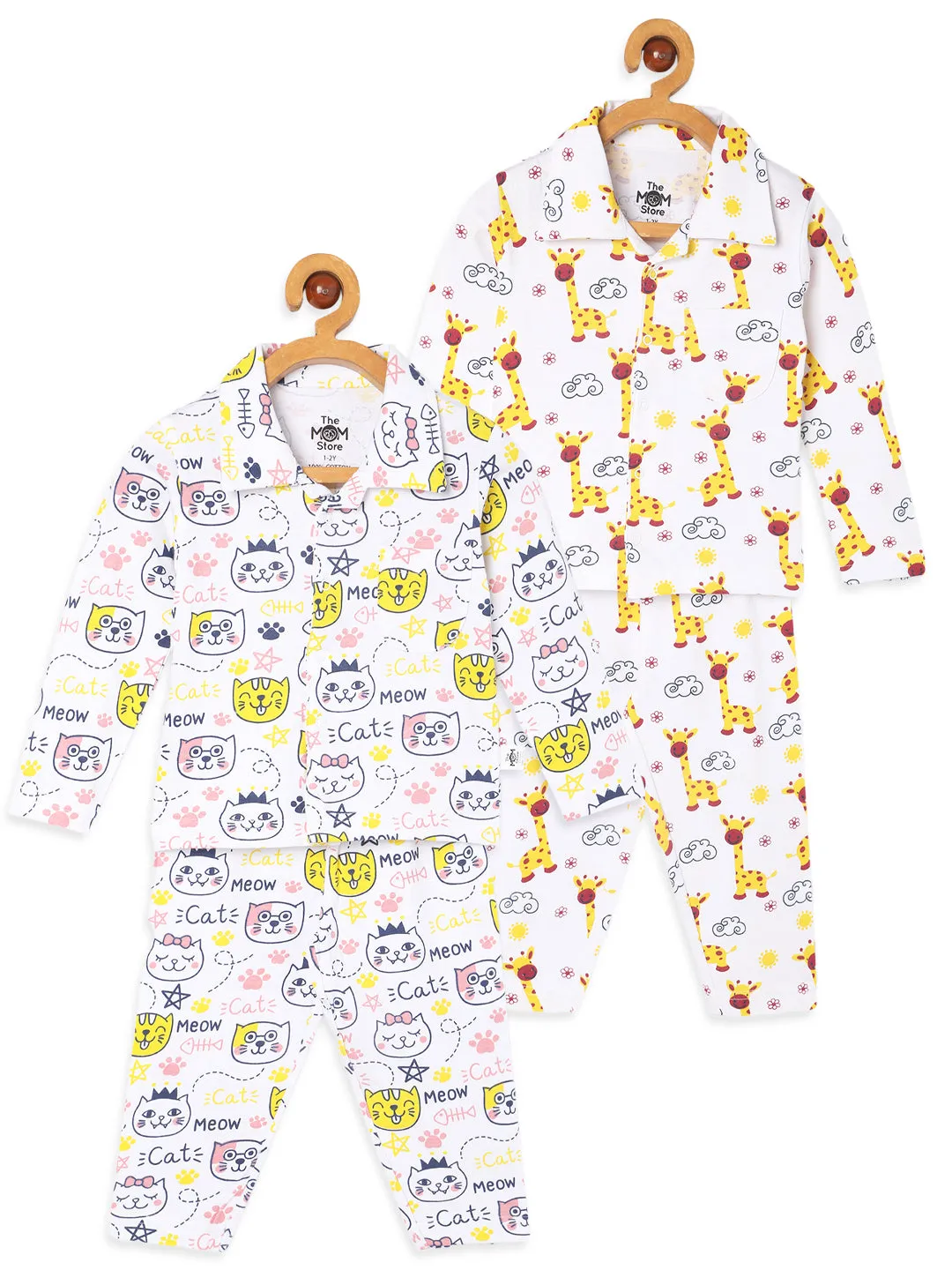 Kids Pajama Set Combo of 2 - Tall as a Giraffe & Meow Meow
