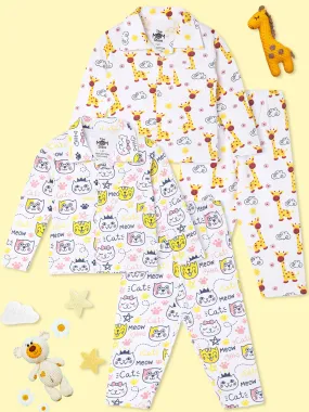 Kids Pajama Set Combo of 2 - Tall as a Giraffe & Meow Meow
