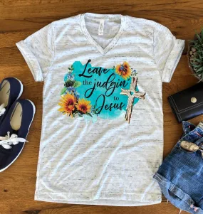 Leave The Judgin To Jesus Novelty Bella White Marble Unisex V Neck T-Shirt