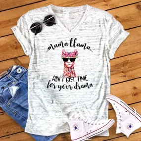 Mama Llama Ain't Got Time For Your Drama Funny Bella White Marble Unisex V Neck T-Shirt