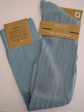 Mens Light Blue Origins Silky Sheer Knee-High OTC Nylon Dress Socks TNT