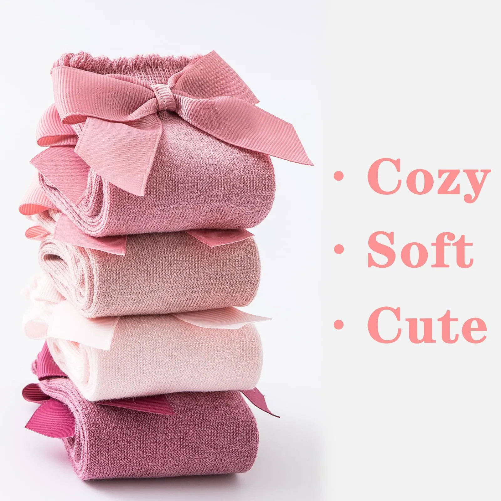 Mini angel Baby Knee High Socks Toddler Long Socks Girls Bow Ruffled Knee Socks Cotton Tube Stockings Infant Dress Socks, 12-24 Months (White, 2 Pairs)