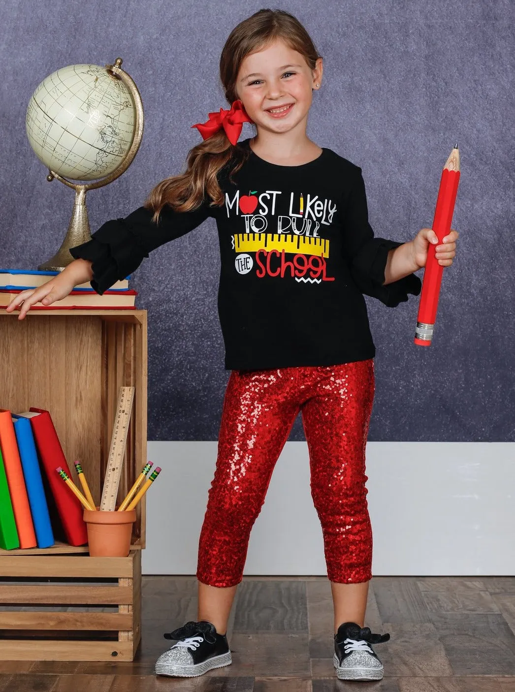 Most Likely to Rule the School Top And Sequin Legging Set