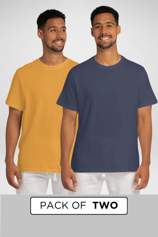 Navy Blue and Golden Yellow Plain T-shirts Combo for Men