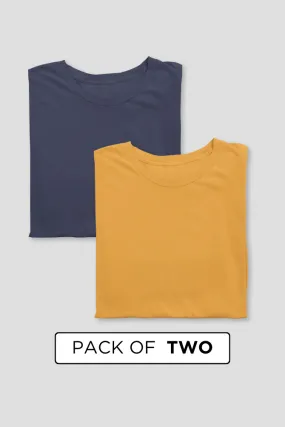 Navy Blue and Golden Yellow Plain T-shirts Combo for Men