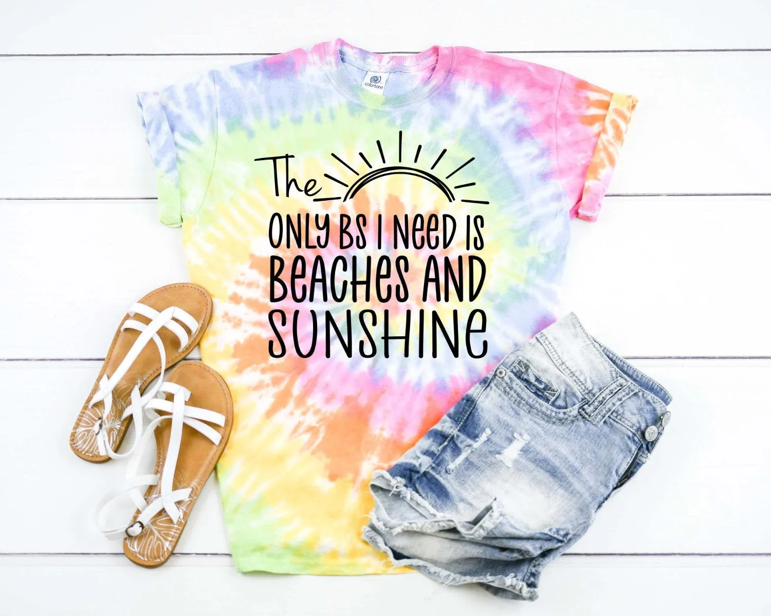 Only BS I Need Is Beaches And Sunshine Vacation Vacay Tie Dye Graphic Tee T-Shirt