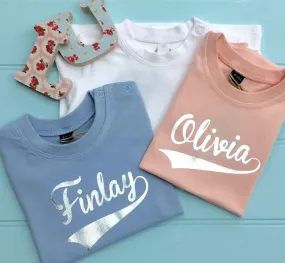 Personalised Baby White Name T-Shirt Short Sleeve