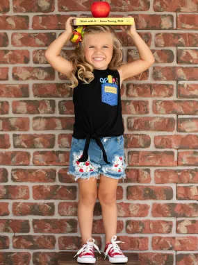 School Ready Patched Denim Shorts Set
