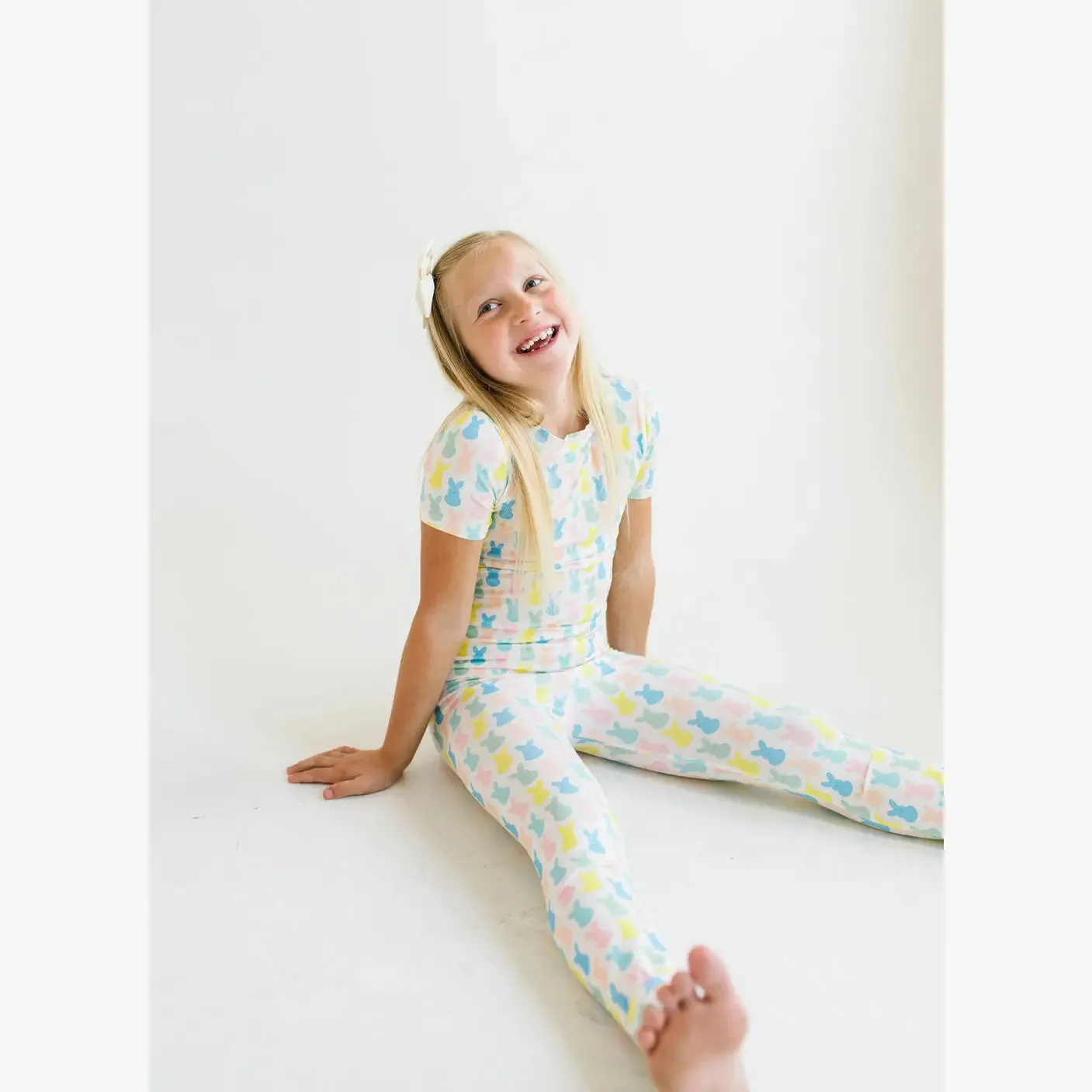 Short Sleeve Bamboo PJ in Marshmallow Bunny