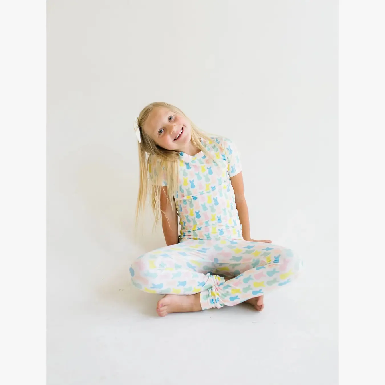 Short Sleeve Bamboo PJ in Marshmallow Bunny