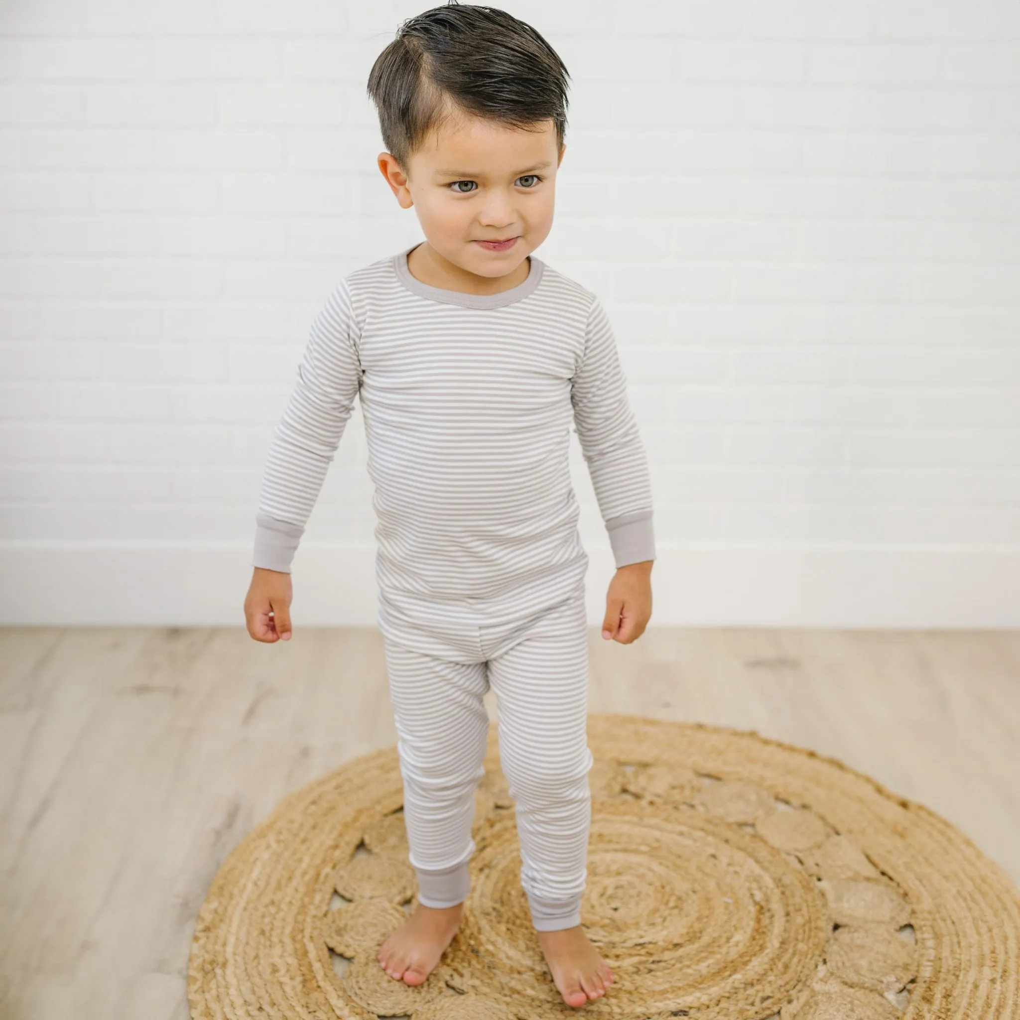 Striped Essentials Long Pajamas - Grey