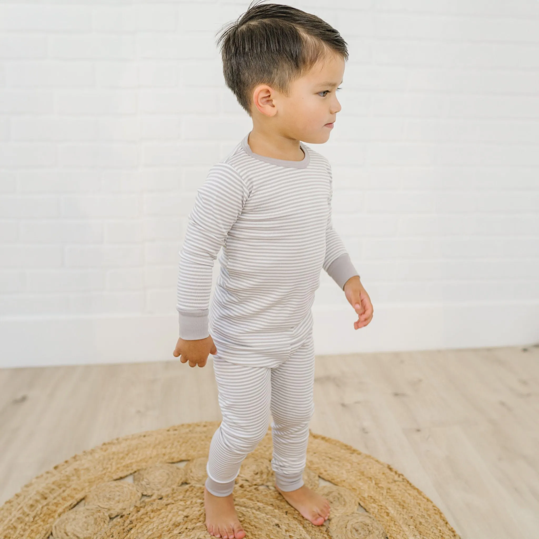 Striped Essentials Long Pajamas - Grey