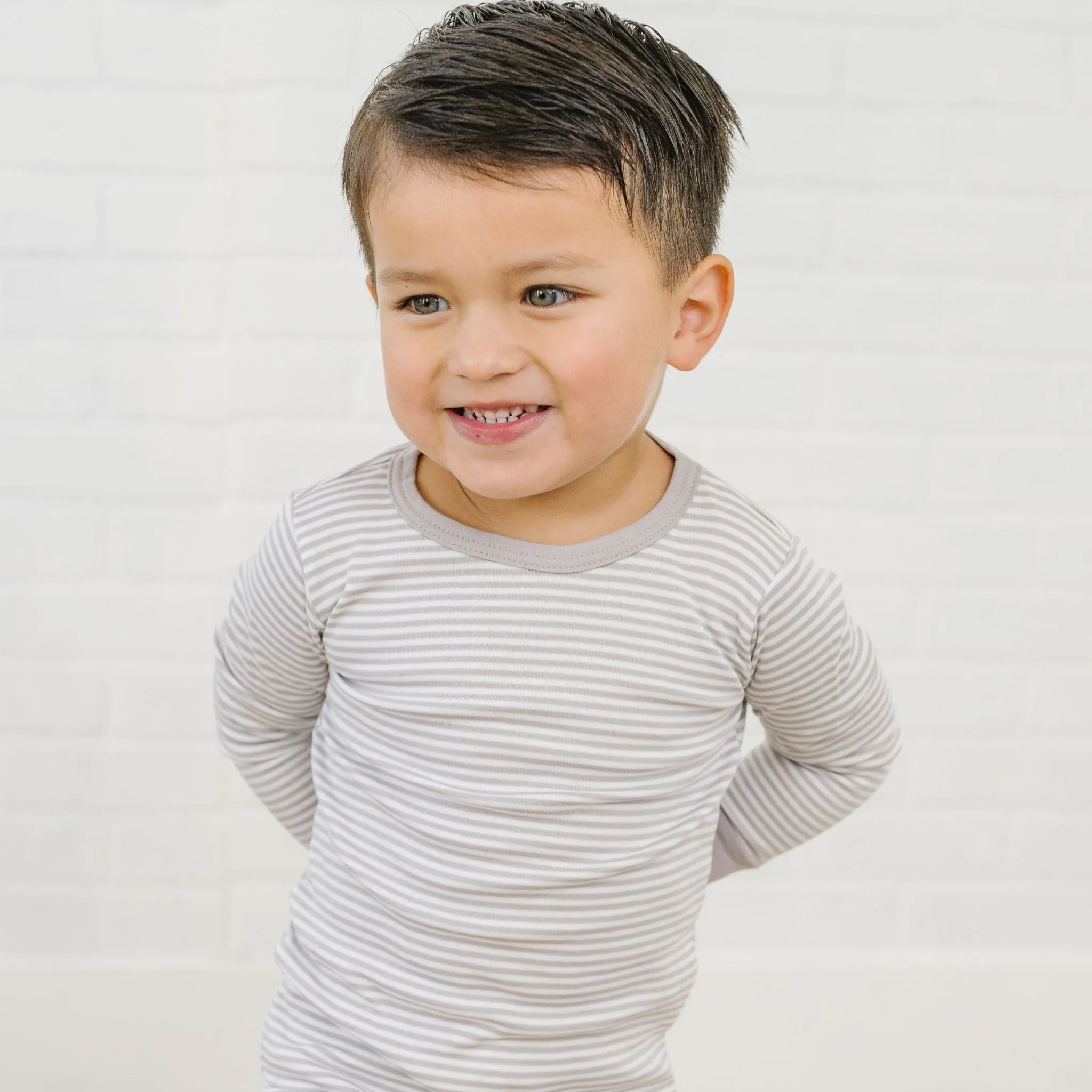 Striped Essentials Long Pajamas - Grey