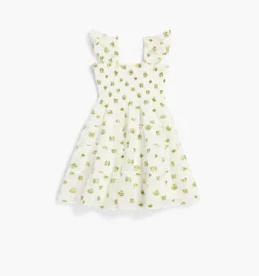 The Organza Baby Ellie Nap Dress - Olive/Coral Floral Jacquard