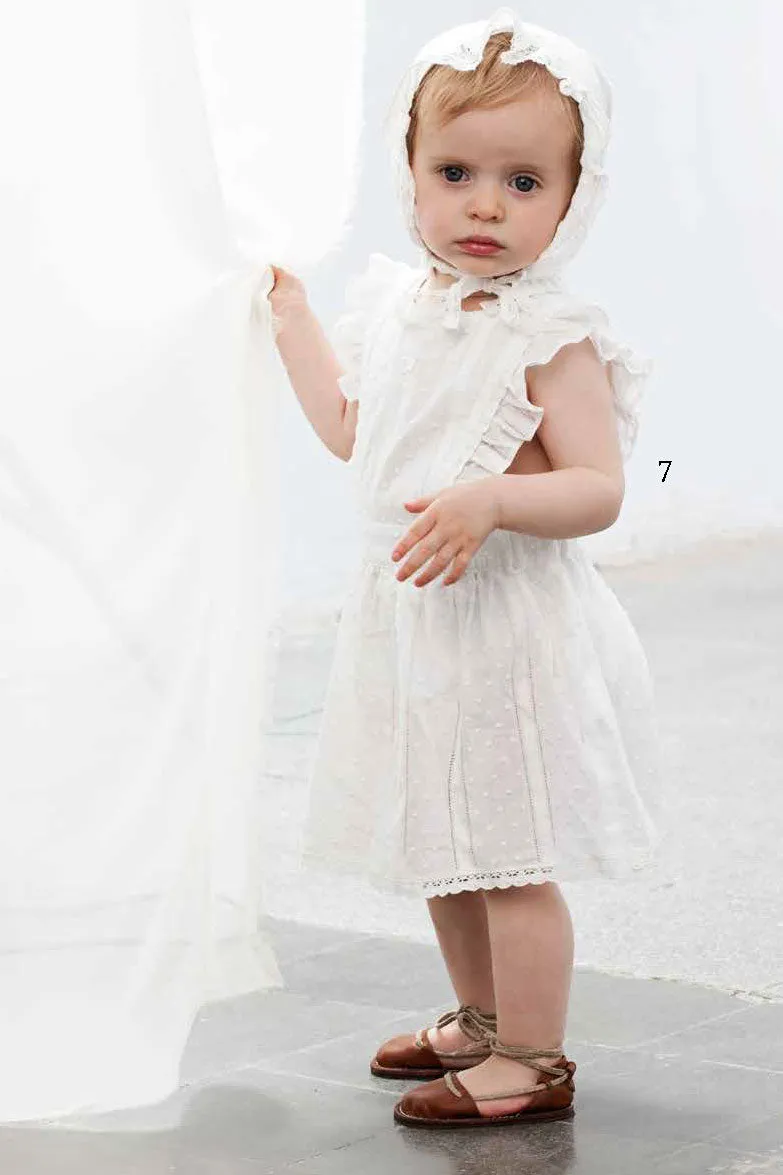 Tocoto Vintage Plumeti Baby Lace Dress With Bonnet