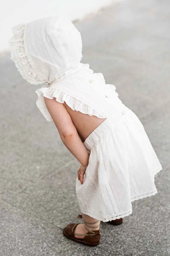 Tocoto Vintage Plumeti Baby Lace Dress With Bonnet