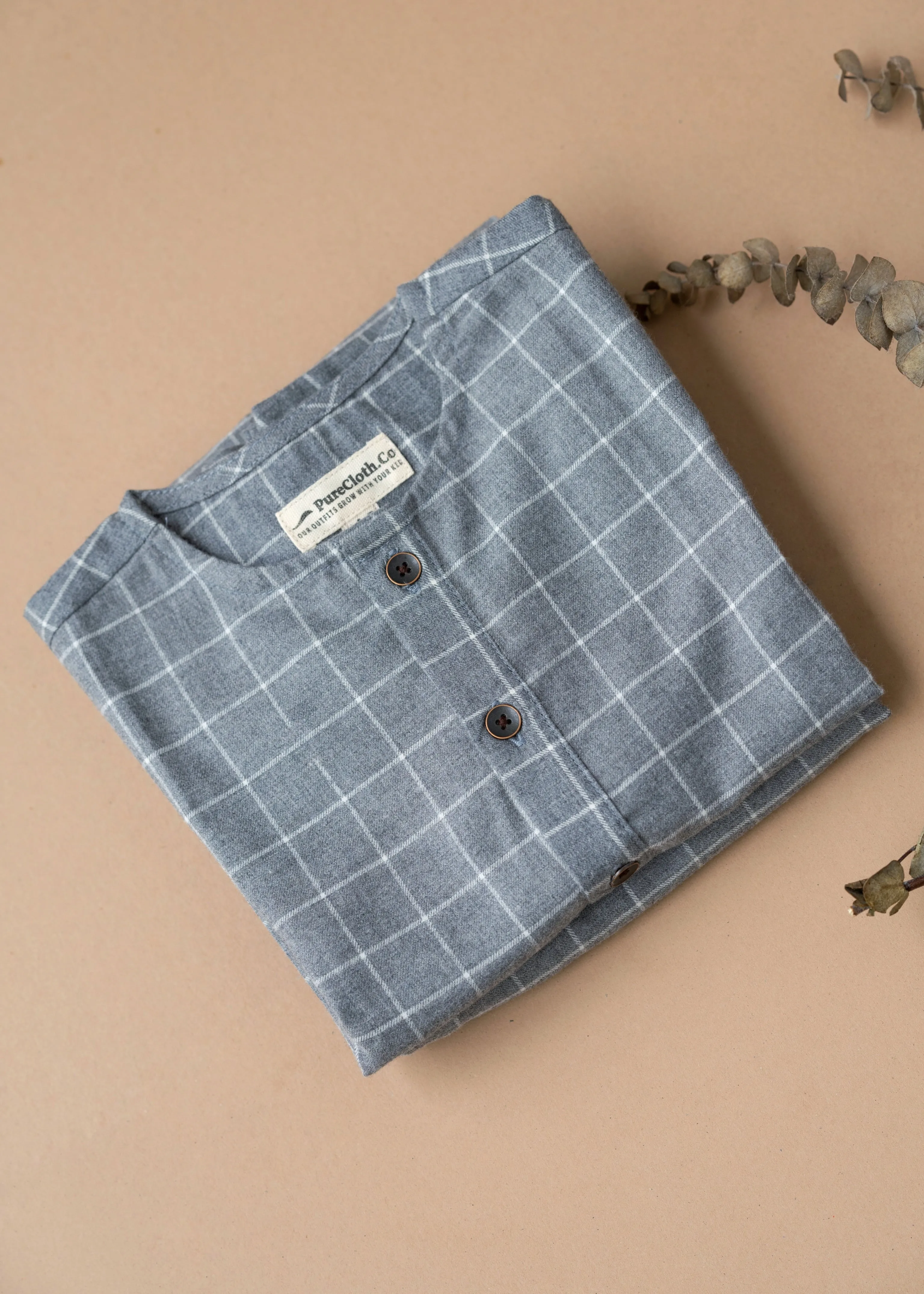 Unisex Grey Check Cotton Pyjama Set Baby/Kids