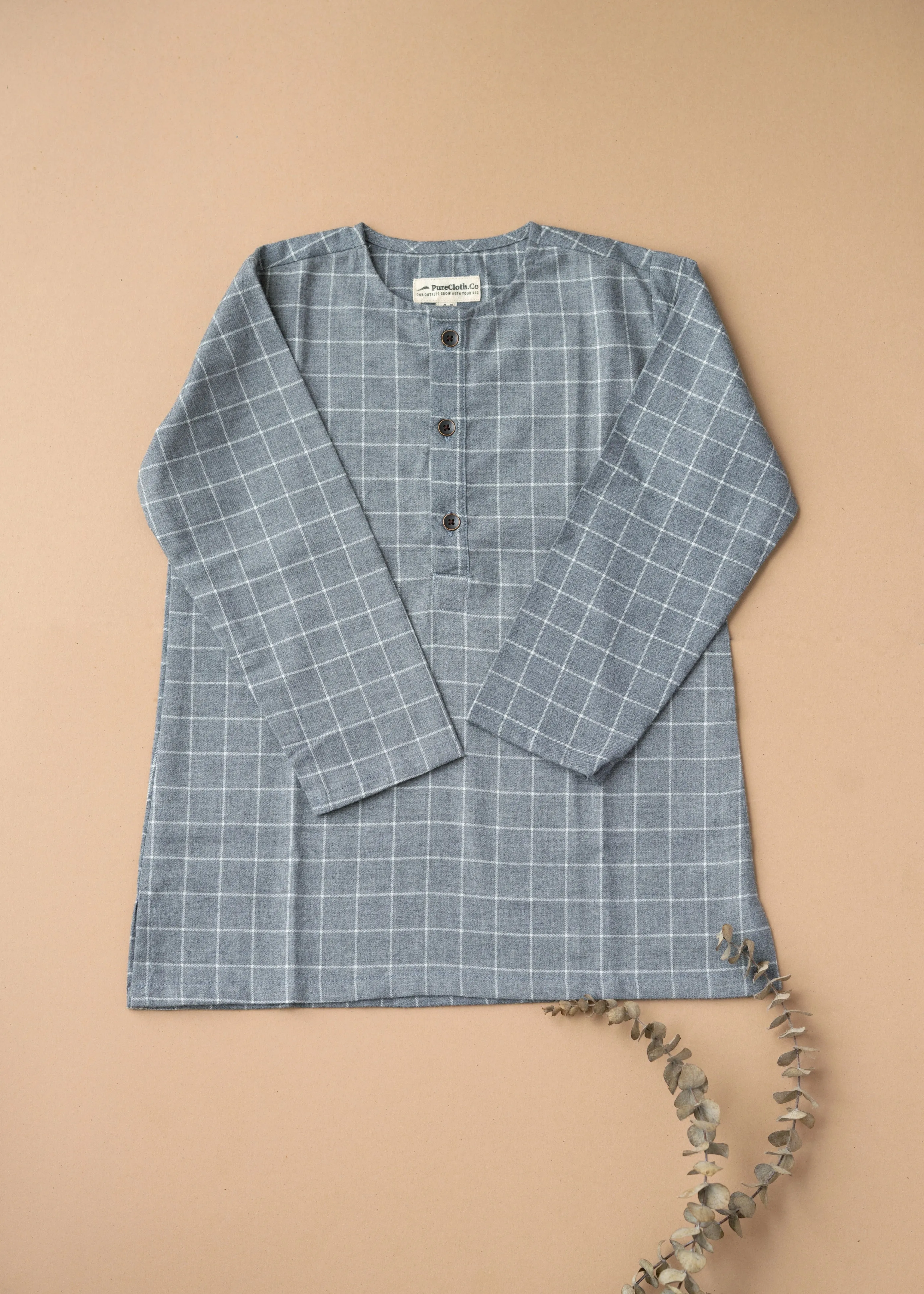 Unisex Grey Check Cotton Pyjama Set Baby/Kids