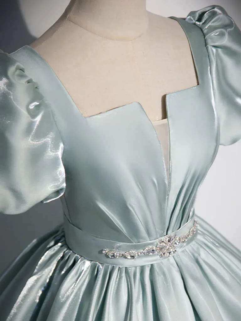 Vintage Ball Gown Blue Satin Long Prom Dress Sweet 16 Dress B204